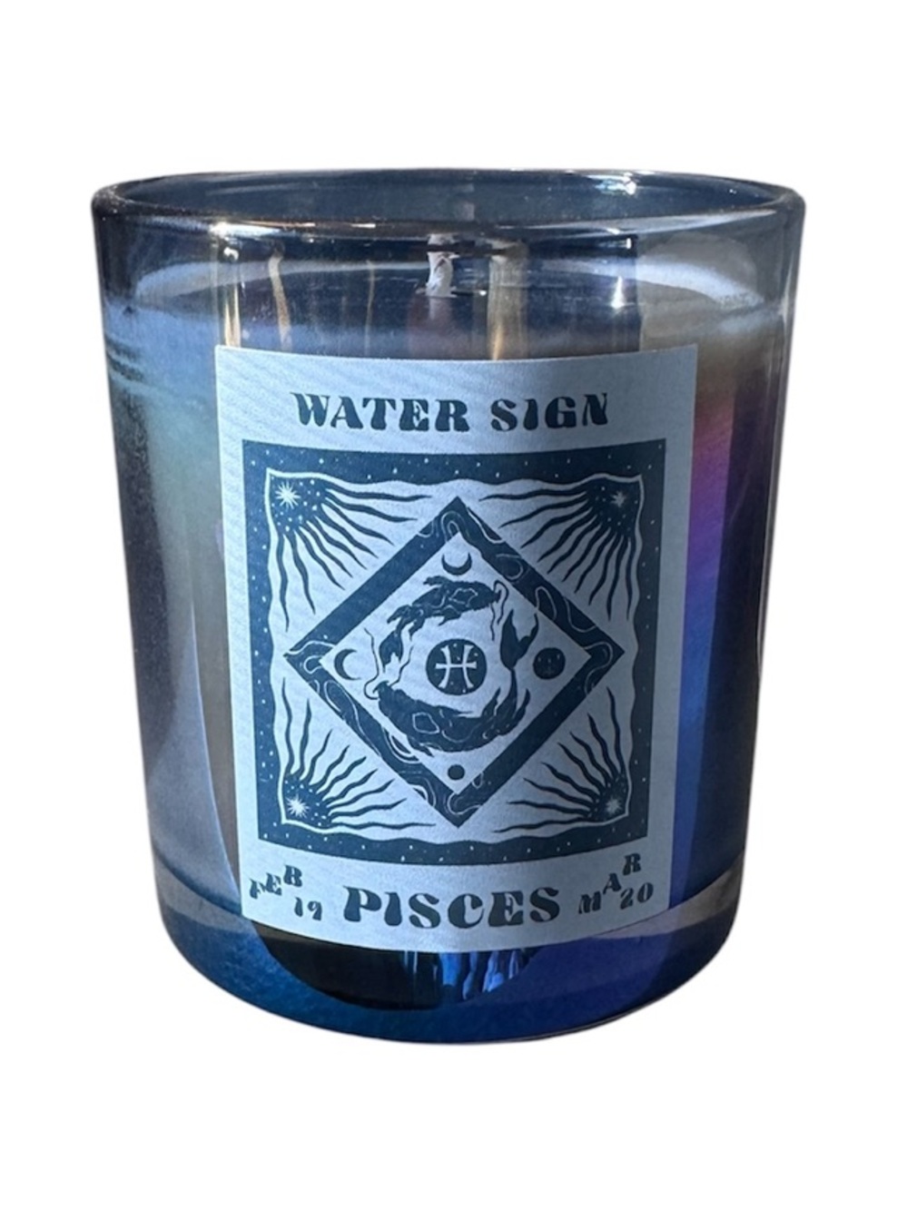 Pisces Water Sign Scented Candle - Iridescent Blue Glass